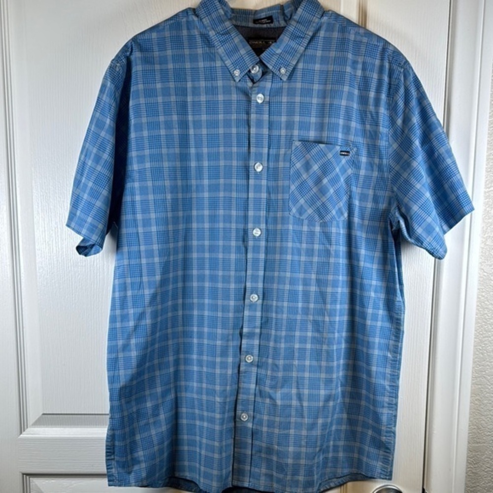 O'Neill Classic Fit Blue Buttoned Pocket Plaid Shirt Surfer Size XL EUC #2546